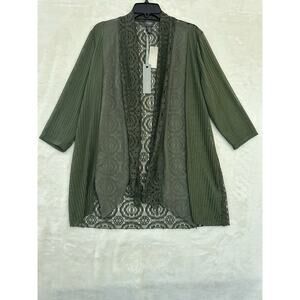 NWT Chico's Travelers Green Lace Open Top Jacket 2 Large Flowy